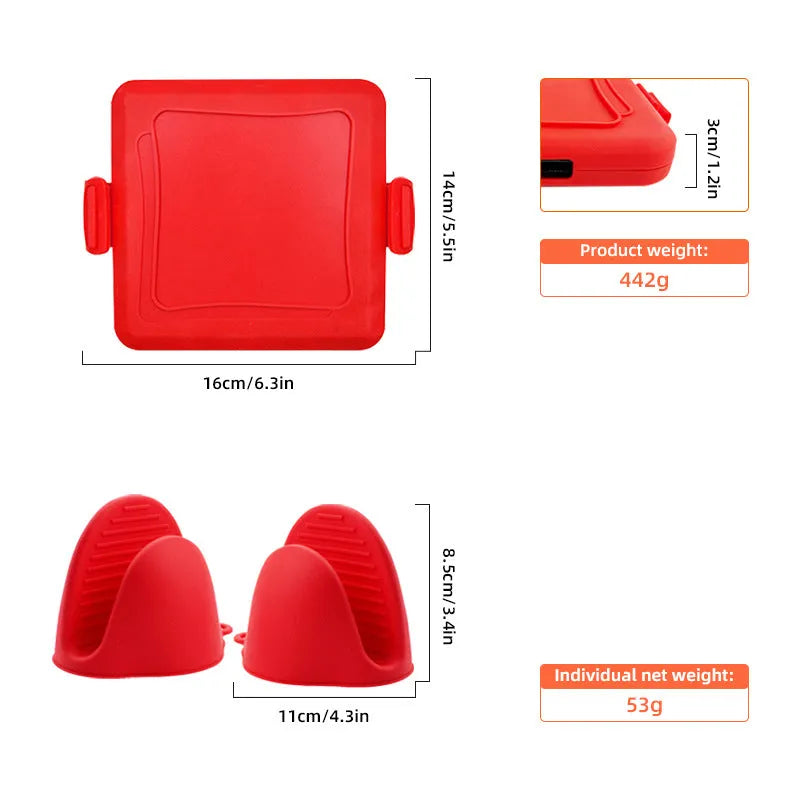 Silicone baking tray with anti-scald handbag design and matching heat-resistant gloves