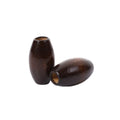 Oval M-shaped wooden bead in dark coffee colour with raised design, 25mm diameter