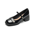 Women's patent leather hiking pumps with chunky heel and buckle closure in three colours