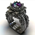 Geometric women's ring with rose zircon ornament in electroplated alloy with flower design elements