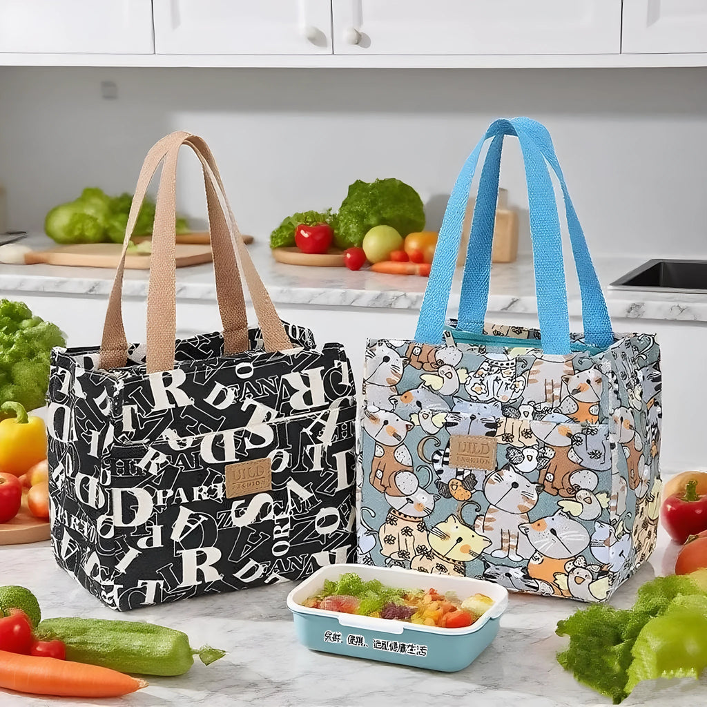 Women's printed canvas handbag with aluminium frame in a horizontal square shape, shown in a floral design.