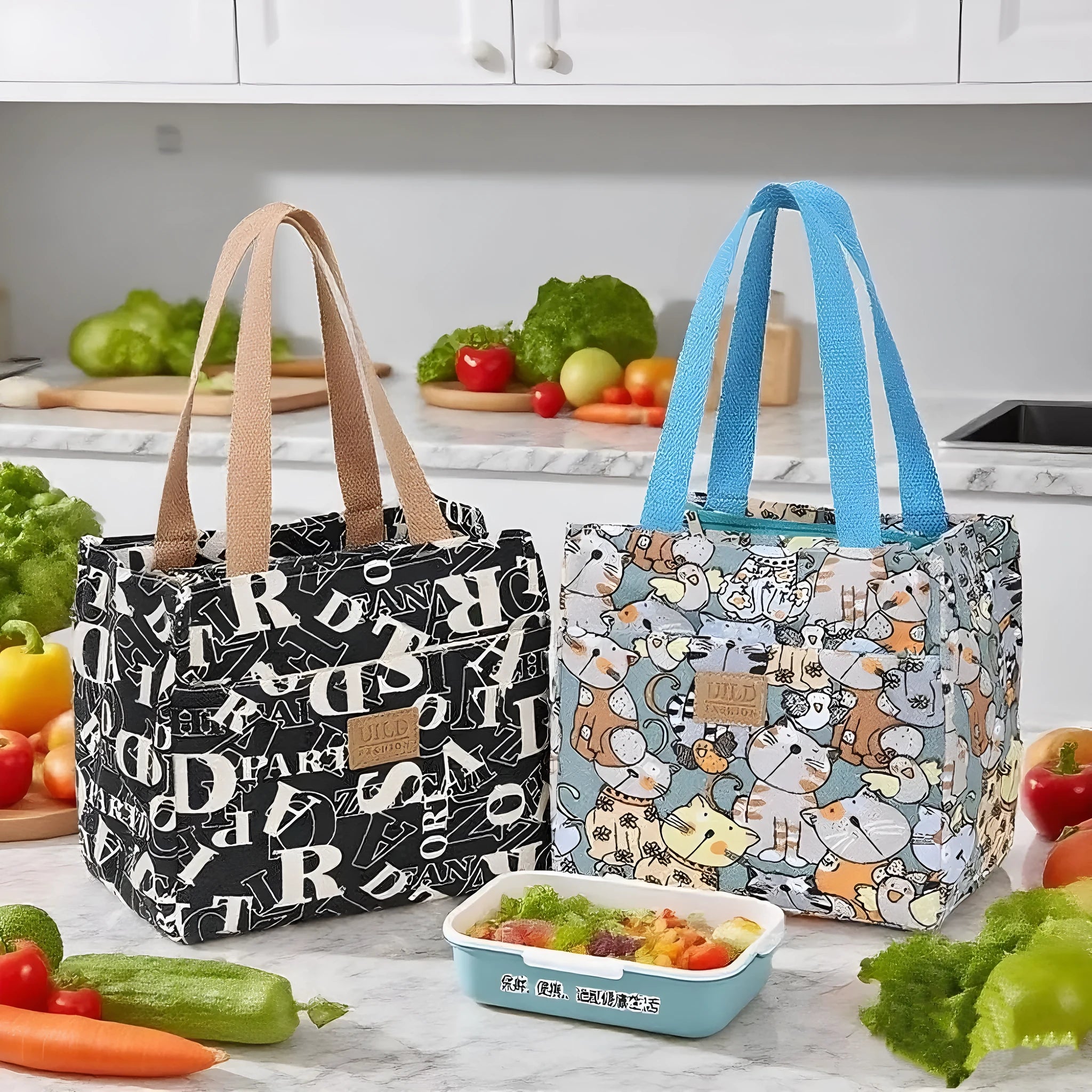 Women's printed canvas handbag with aluminium frame in a horizontal square shape, shown in a floral design.