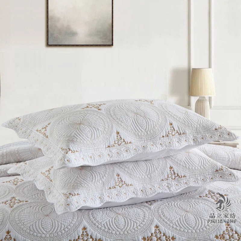 European-style embroidered pure cotton bed cover set with two pillowcases for 1.8 metre bed