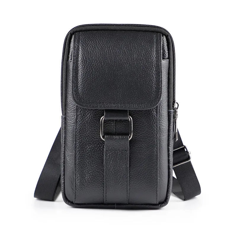 Men's leather multi-functional belt crossbody waist bag with lock fastening and coin pocket