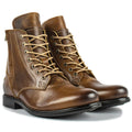 Knight Series black and brown two-tone leather men's boots with side zipper and low heel.
