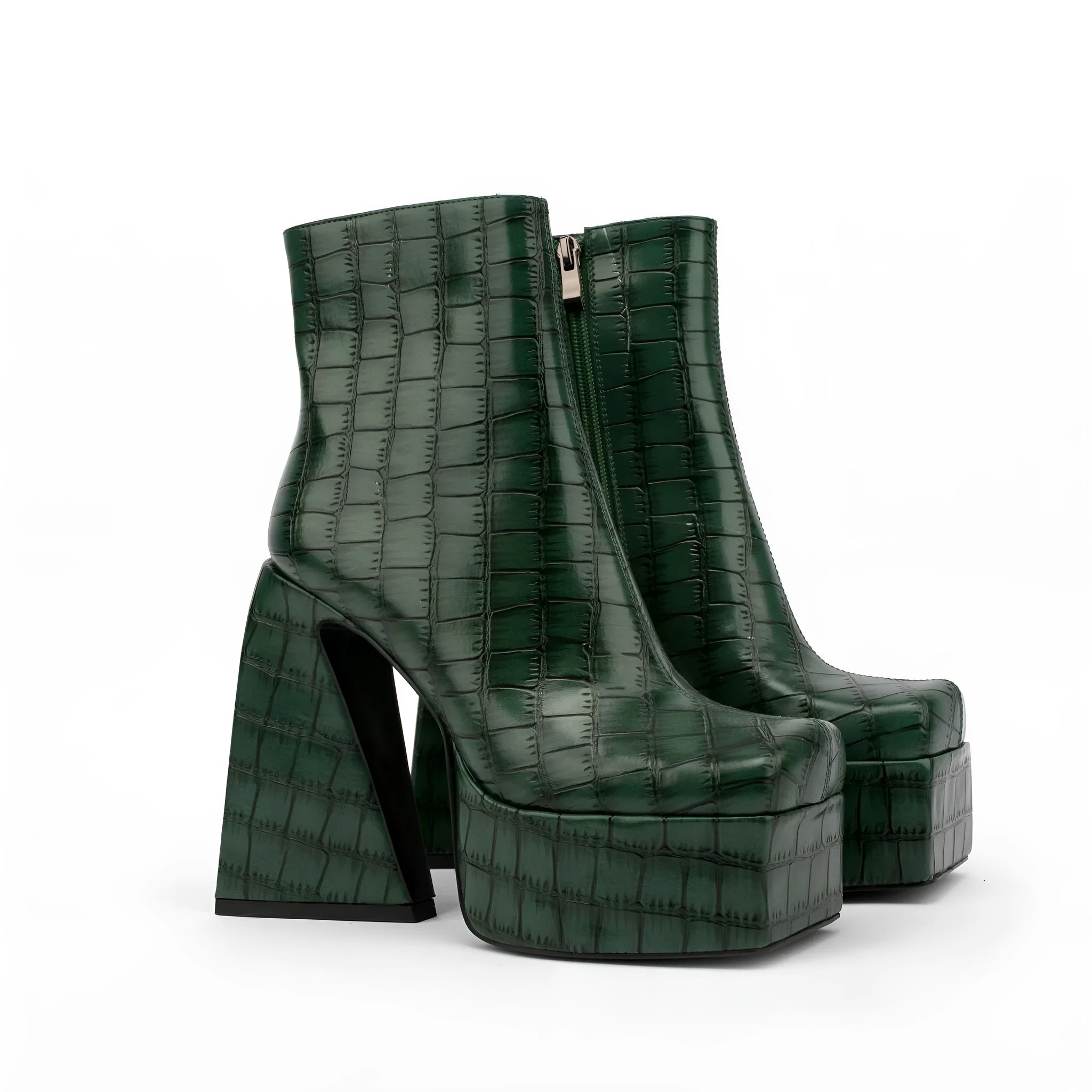 Women's high-heel ankle boot in artificial PU leather, shown in a solid colour with a heel above 8 cm.
