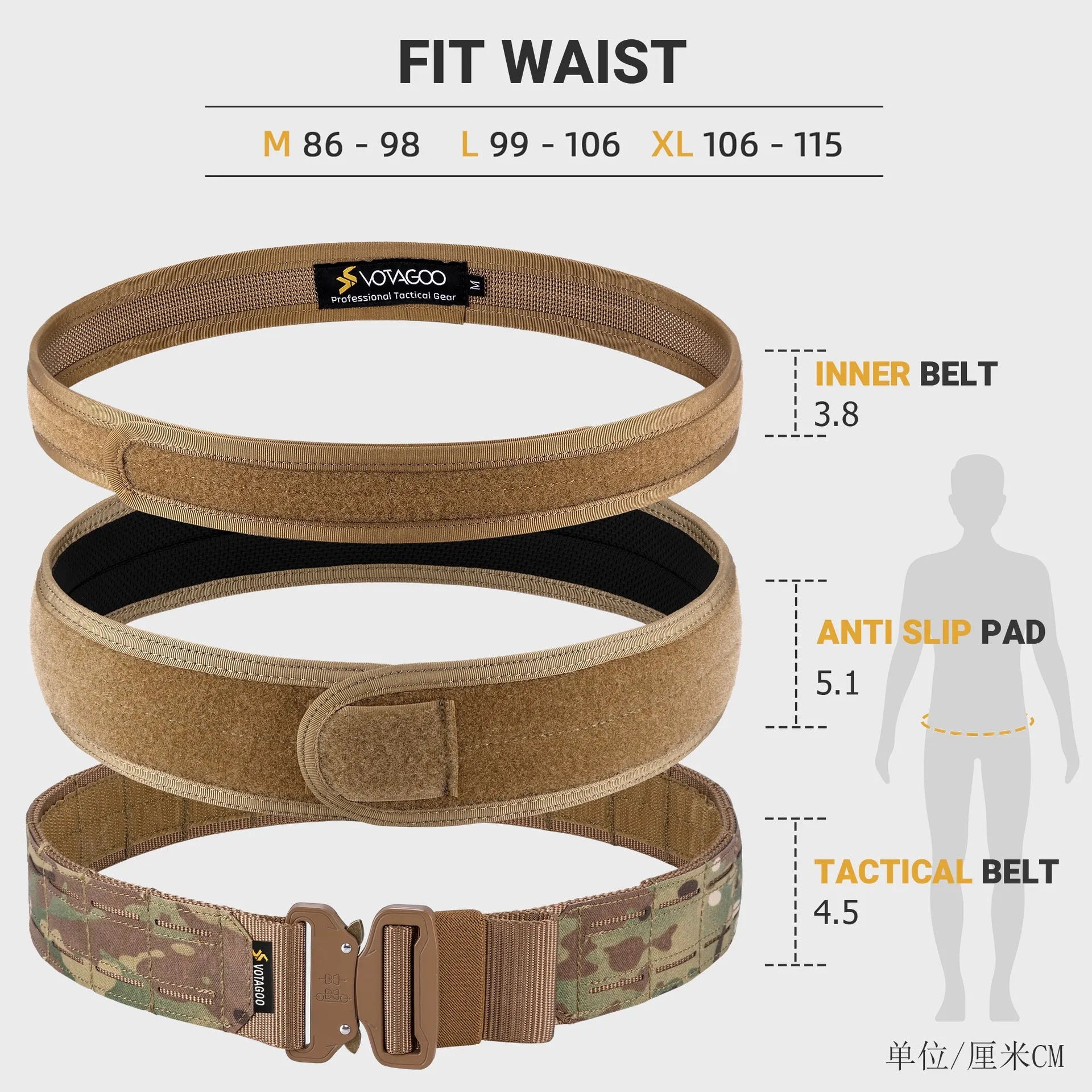 VOTAGOO thick 2-inch nylon tactical belt with an alloy quick-release buckle in CP camouflage colour.
