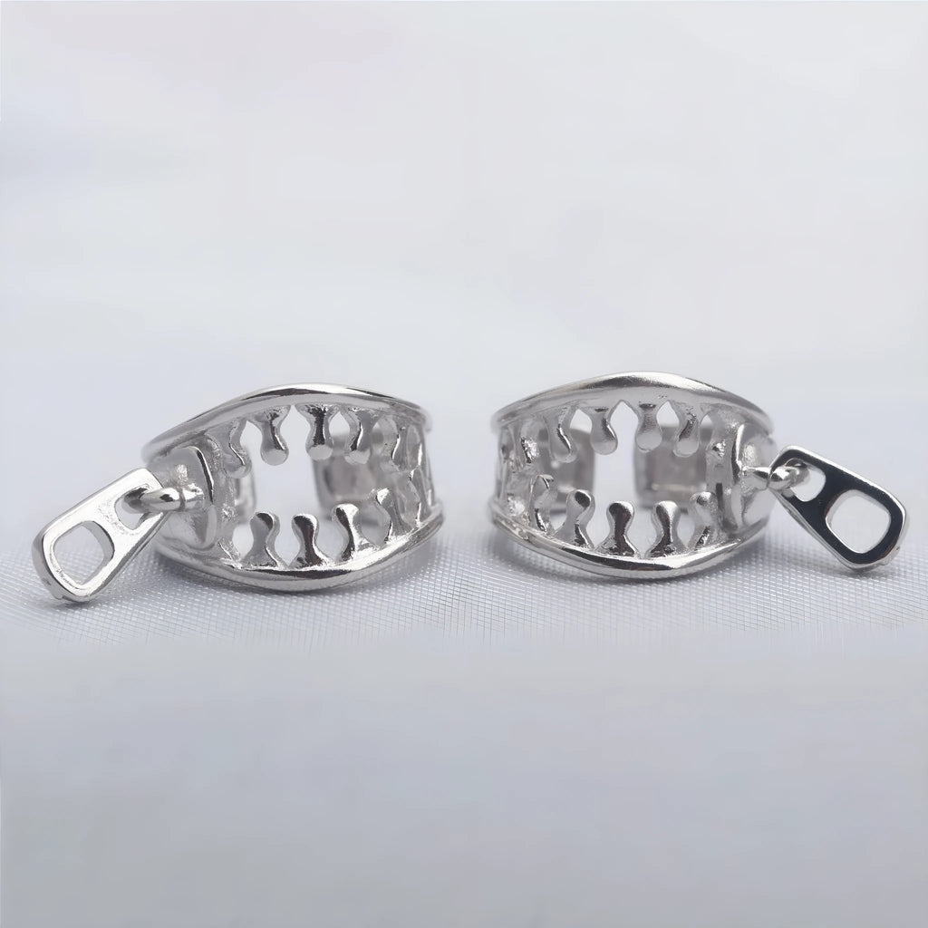 Geometric copper ear clips with zipper design showing 20-24mm bone shape