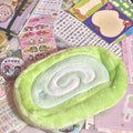 Honeydew roll plush velvet pencil case with Swiss roll cake design in Korean style