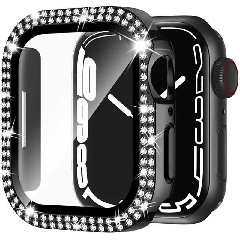 Apple Watch protective case with peep-proof double diamond glass in rose gold colour
