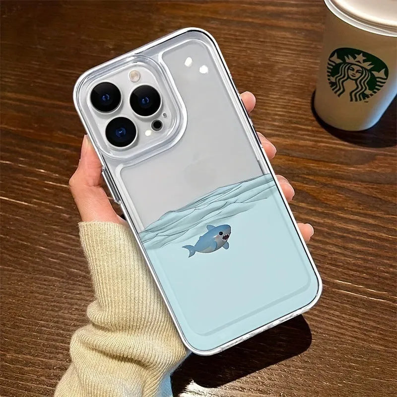 TPU soft shell phone case with underwater shark space design for Apple iPhone, featuring precise cutouts and flexible material