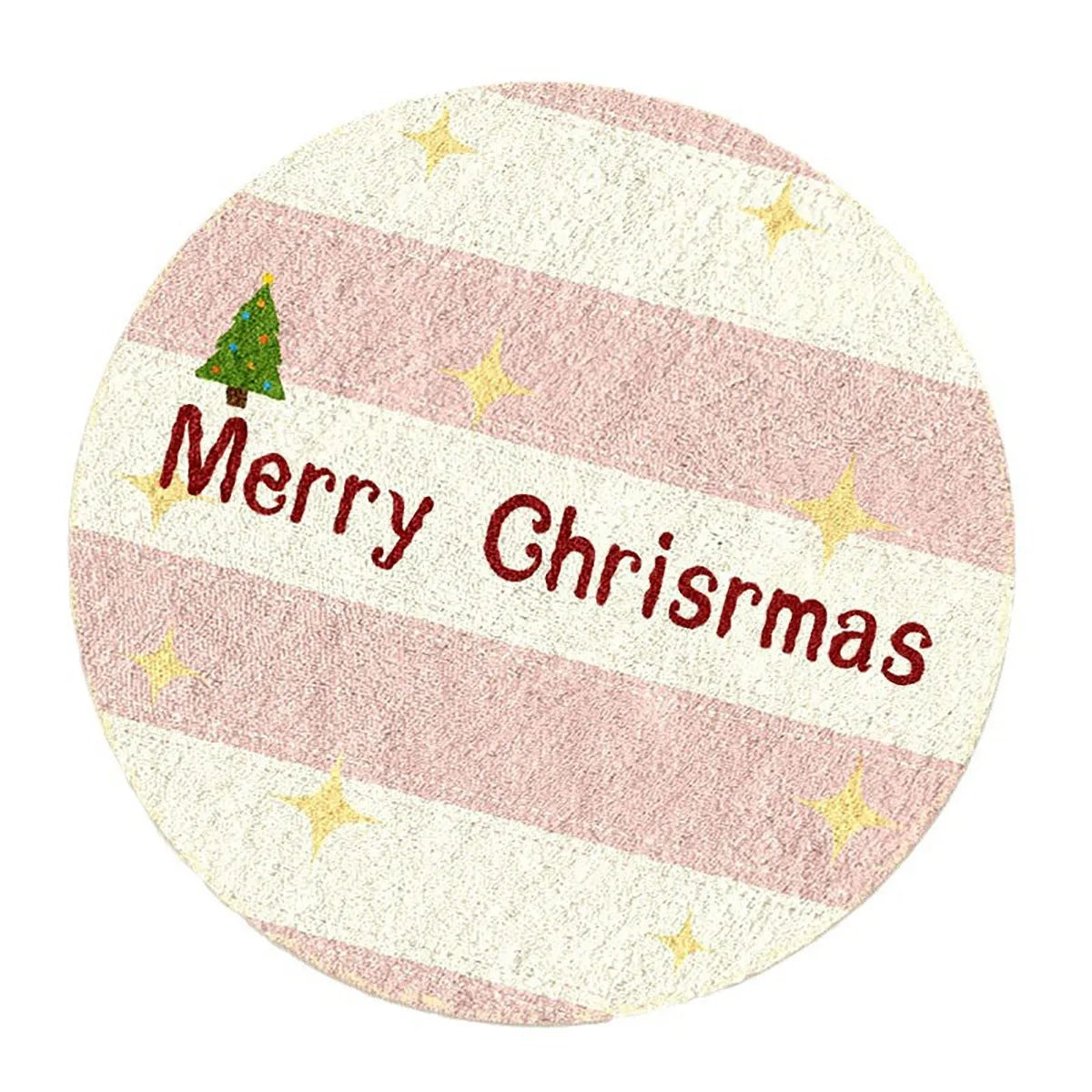 Round Christmas-themed floor carpet in imitation cashmere, showing one of six festive colour patterns.