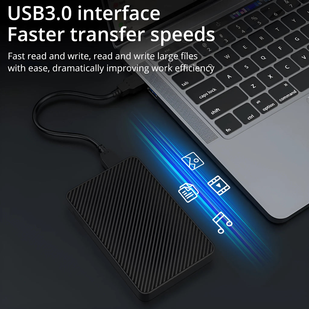 16TB high-speed portable mobile hard disk with black ABS plastic shell, compact size 121x76.4x14mm