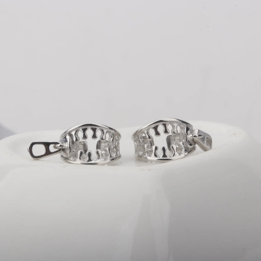 Geometric copper ear clips with zipper design showing 20-24mm bone shape