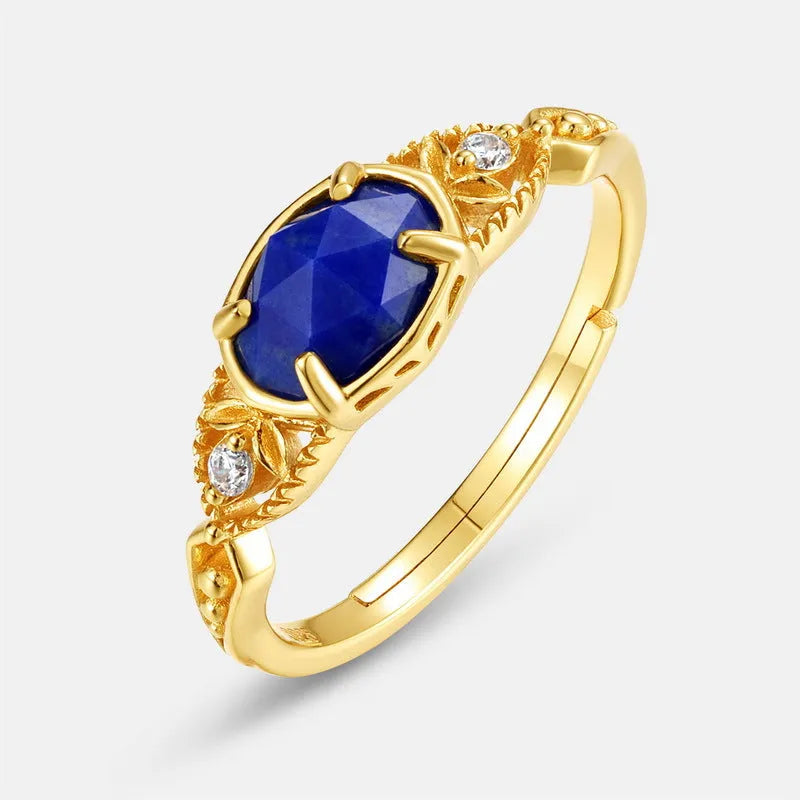 Japanese geometric lapis lazuli ring with silver setting and ellipse shape