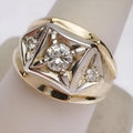 Geometric hollow couple rings in gold tone with square pattern design