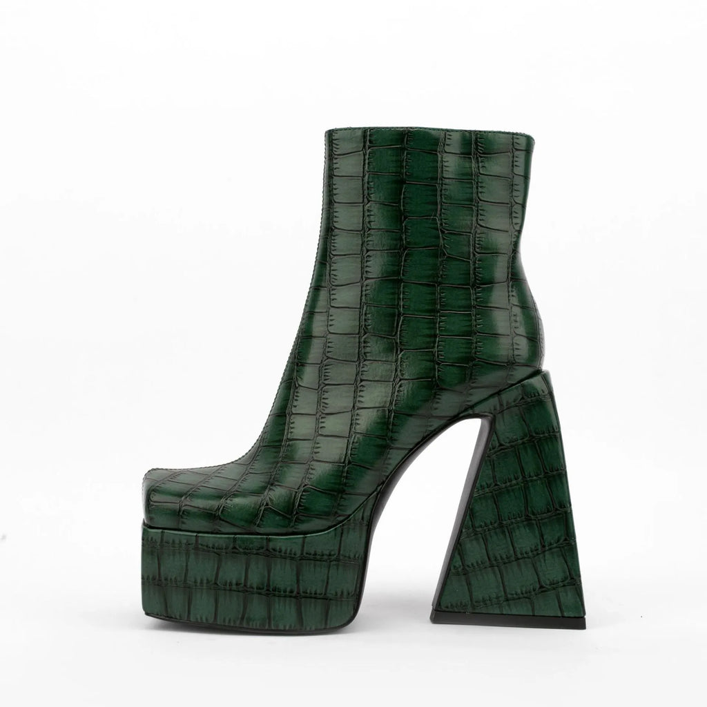 Women's high-heel ankle boot in artificial PU leather, shown in a solid colour with a heel above 8 cm.