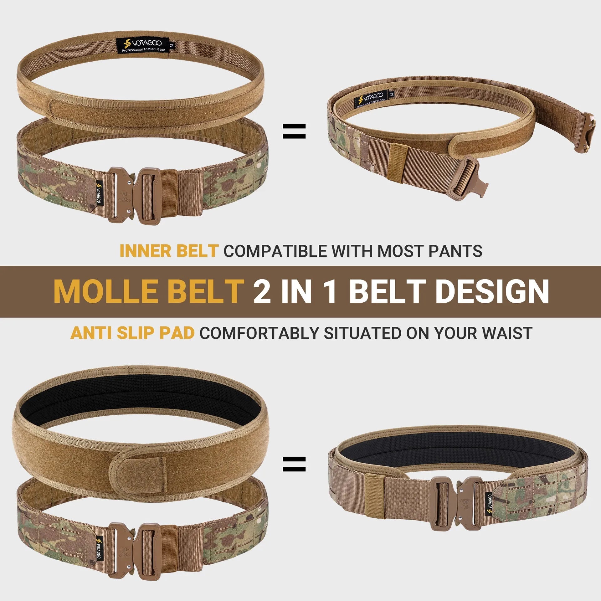 VOTAGOO thick 2-inch nylon tactical belt with an alloy quick-release buckle in CP camouflage colour.