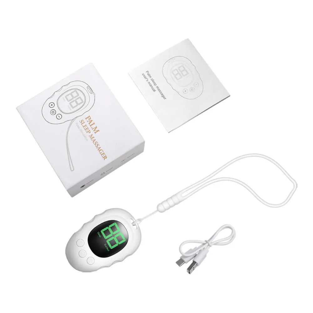 Silicone sleep aid hand grip device in white black or green with rechargeable battery and sleep monitor