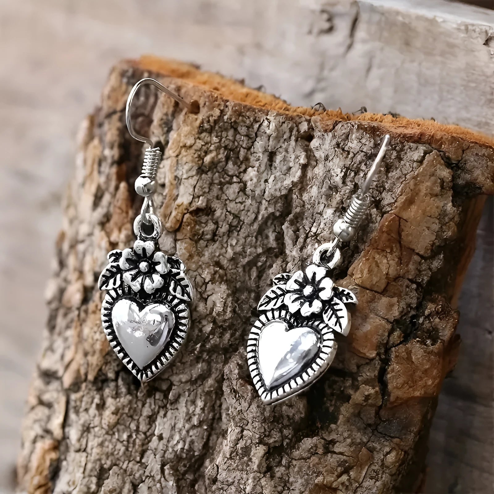Vintage tarnish black alloy geometric flower earrings for women simple style