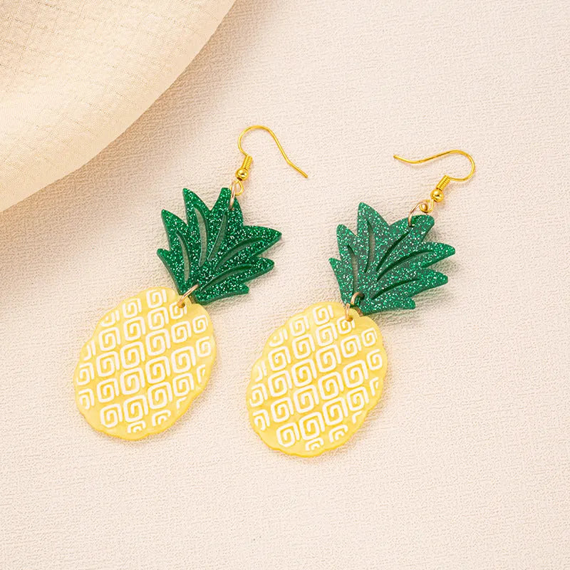 Colourful coconut artocarpus drop charm earrings on an alloy ear hook, shown in one of five style colours.