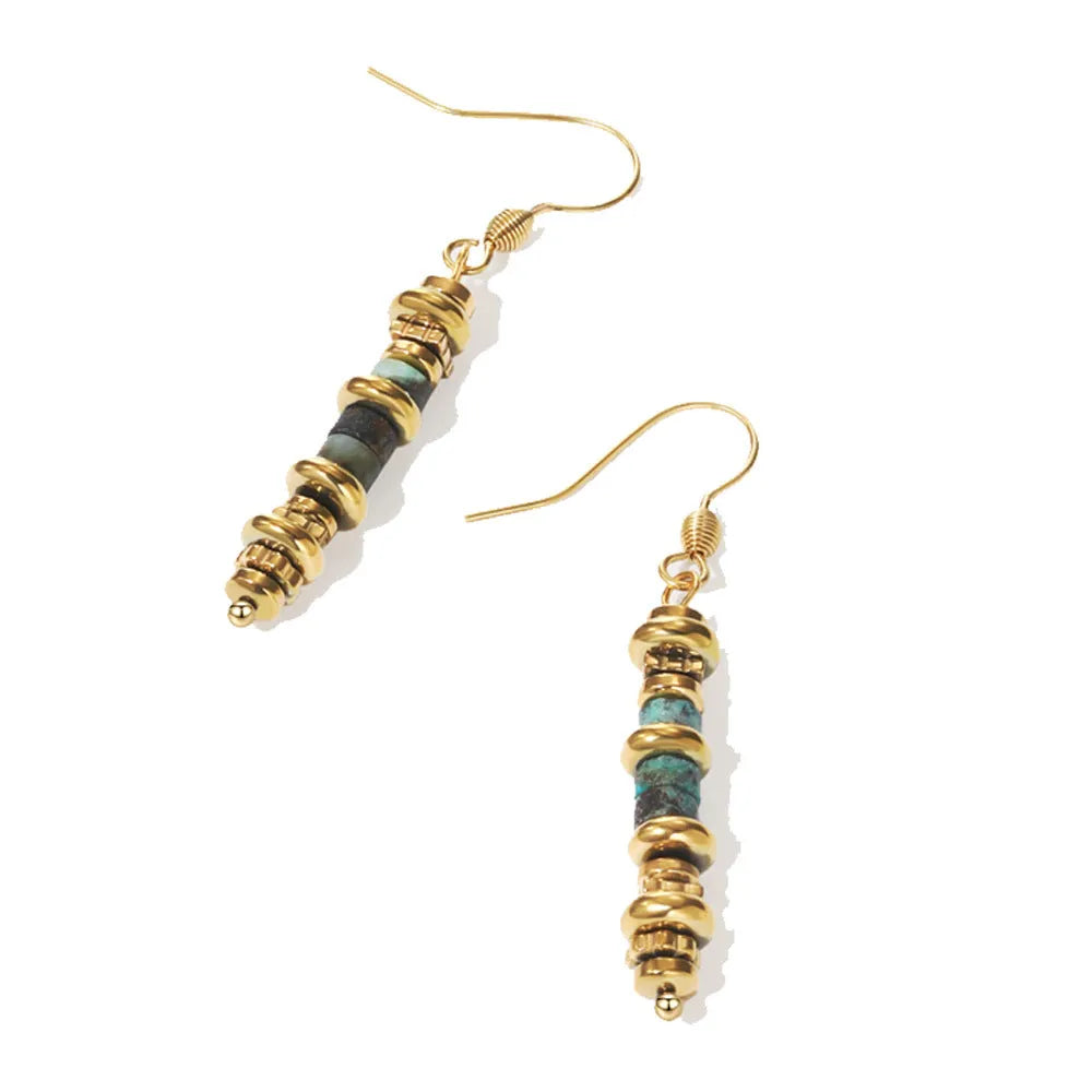 Geometric titanium steel dangle earrings with 18K gold plating in retro design