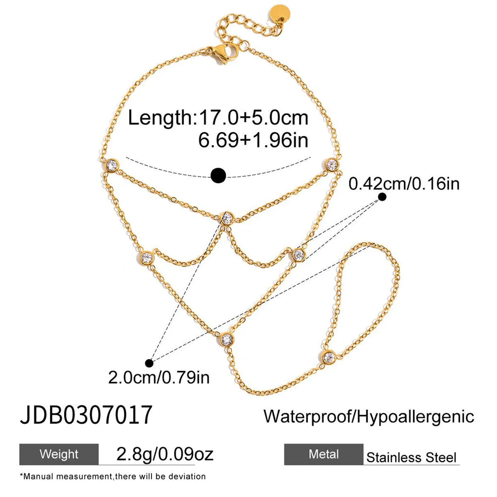 Zircon mitten-type bracelet with tassel in stainless steel, geometric round shape for women, colour JDB0307017