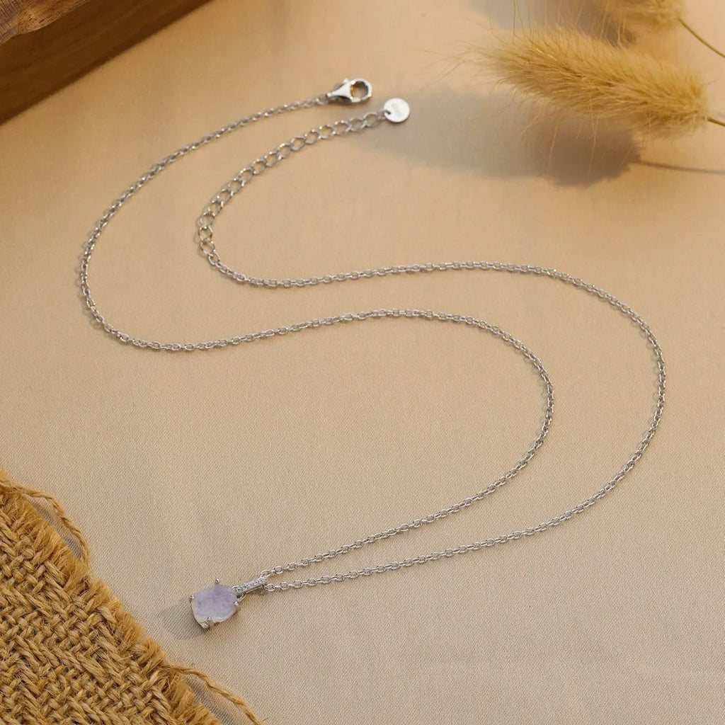 Sterling silver geometric necklace with moonstone pendant on adjustable curb chain