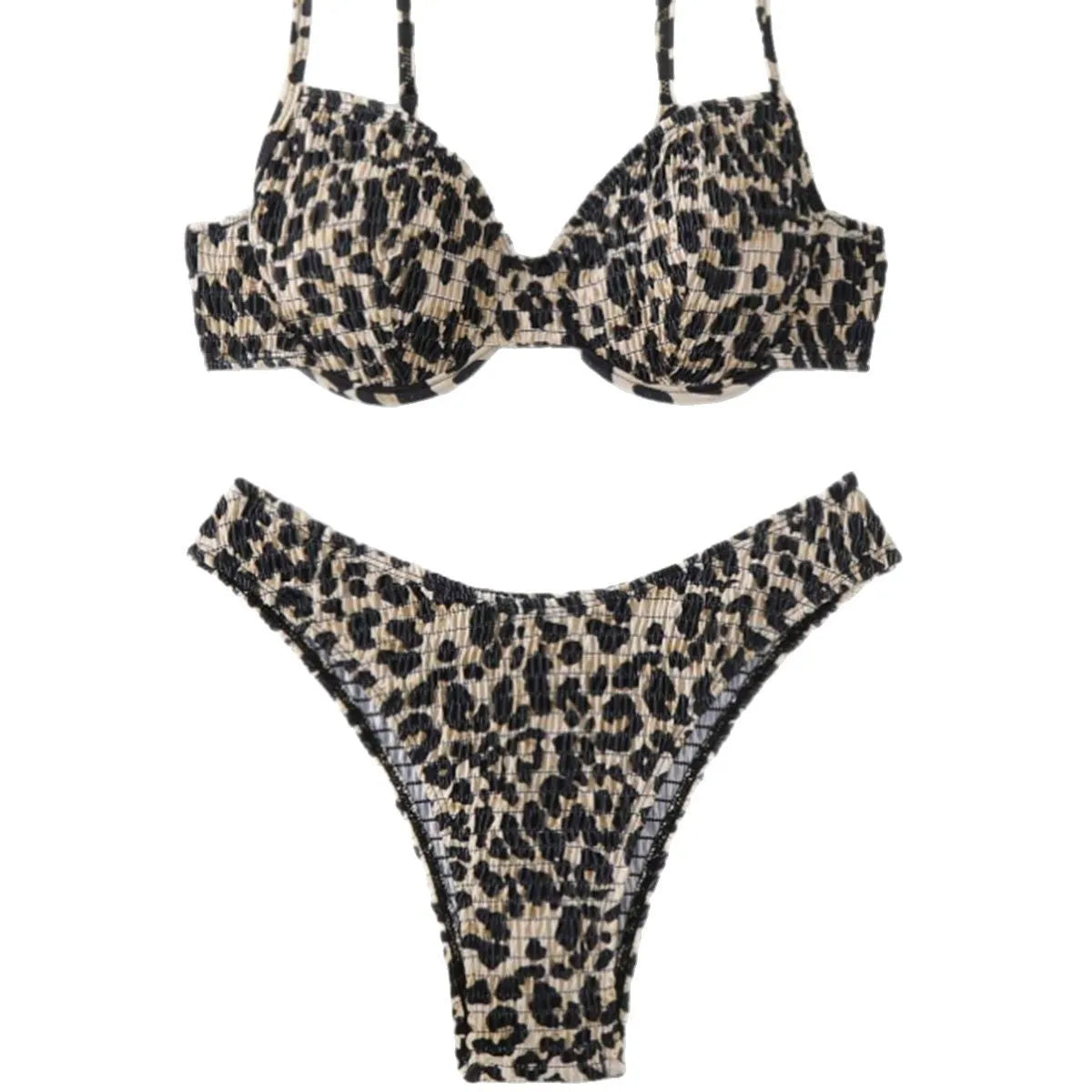 Leopard print backless bikini set for women in a tight fit.