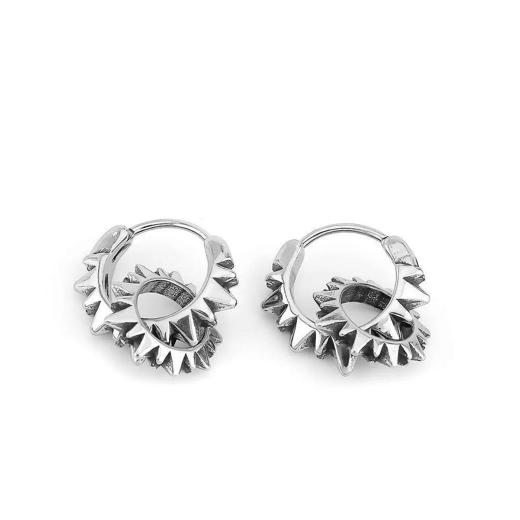 Stainless steel retro round hoop earrings with polished surface in steel colour