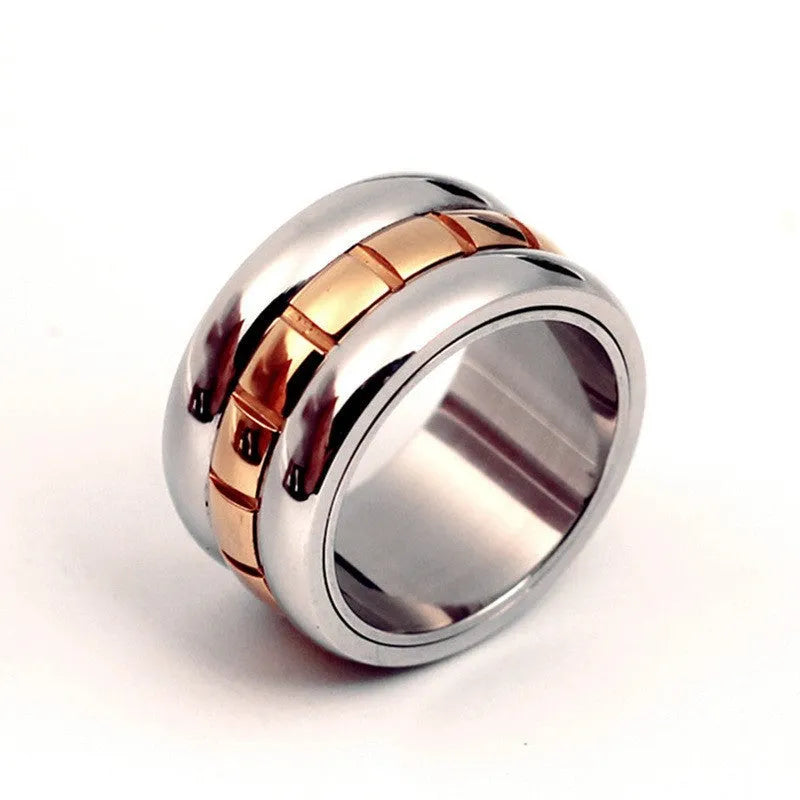 Gold titanium steel knuckle ring with ultra-wide band and rotating tail mechanism