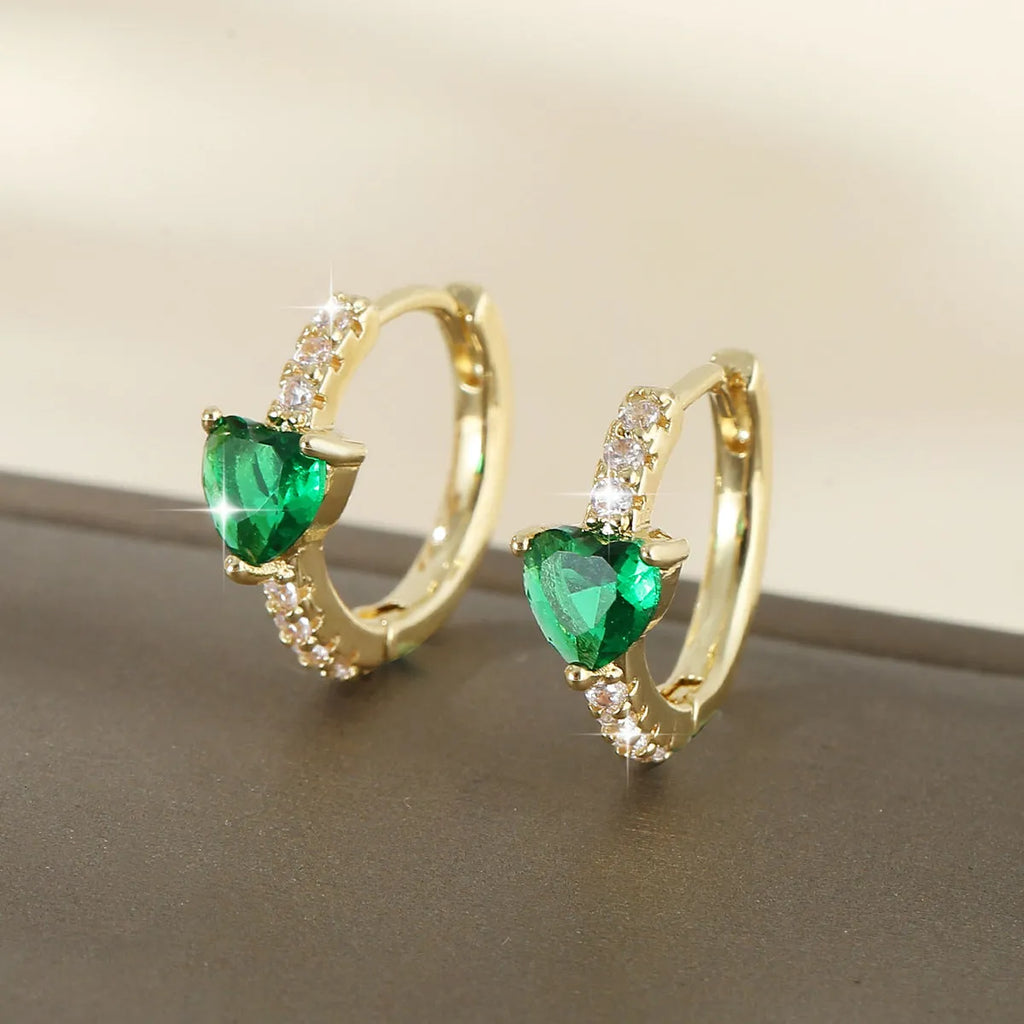 European American style luxury love round ear clip copper earrings in pink white and green