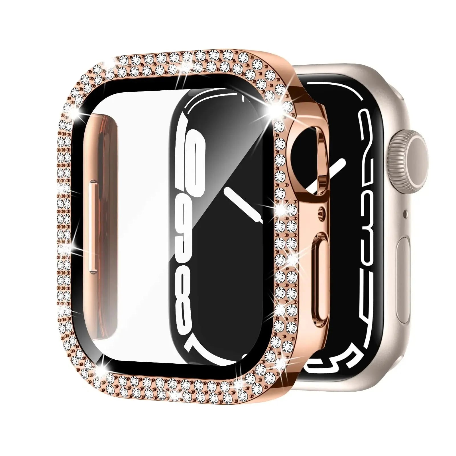 Apple Watch protective case with peep-proof double diamond glass in rose gold colour