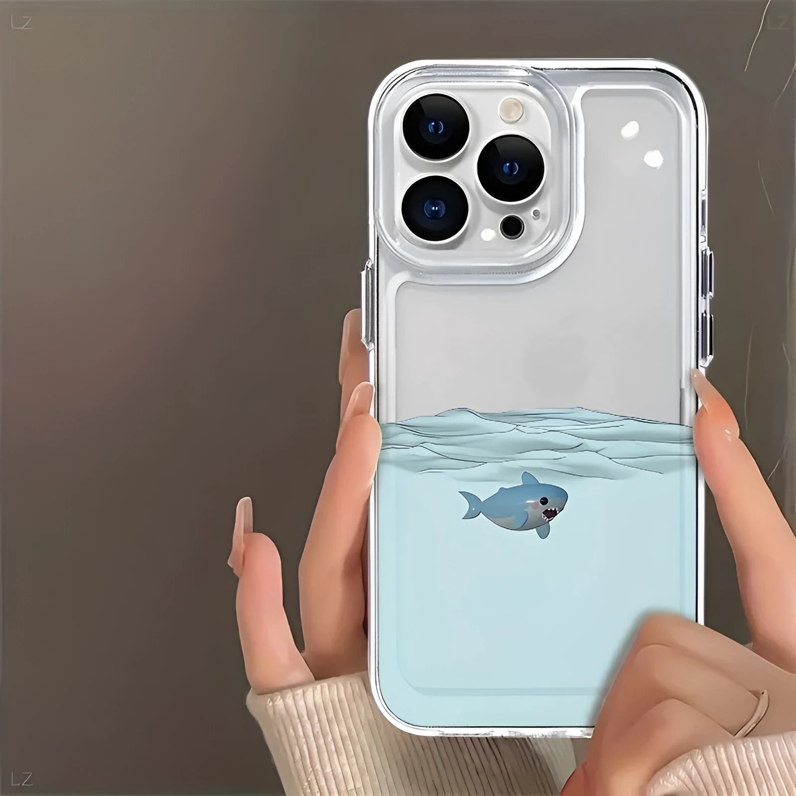 TPU soft shell phone case with underwater shark space design for Apple iPhone, featuring precise cutouts and flexible material