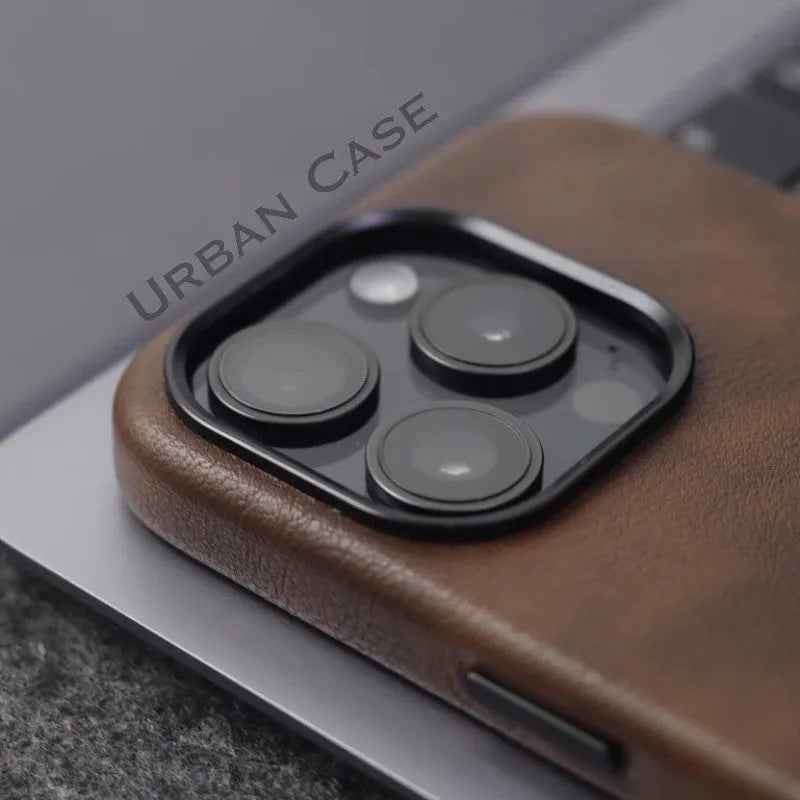 Genuine leather magnetic retro phone case for iPhone 12 to 16 series in brown colour