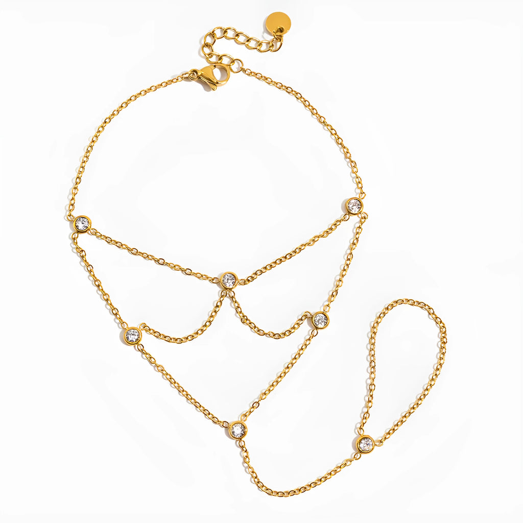 Zircon mitten-type bracelet with tassel in stainless steel, geometric round shape for women, colour JDB0307017