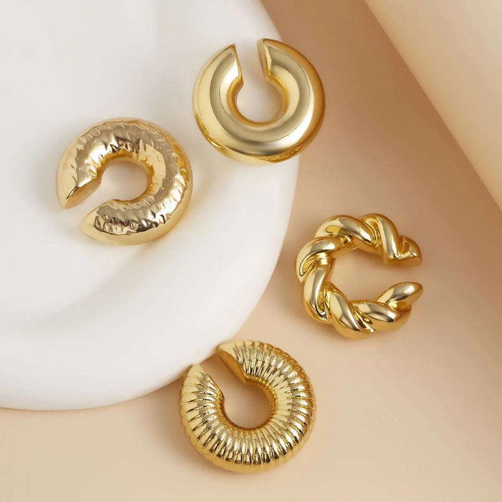 Geometric gold and silver ear clips for women without pierced ears