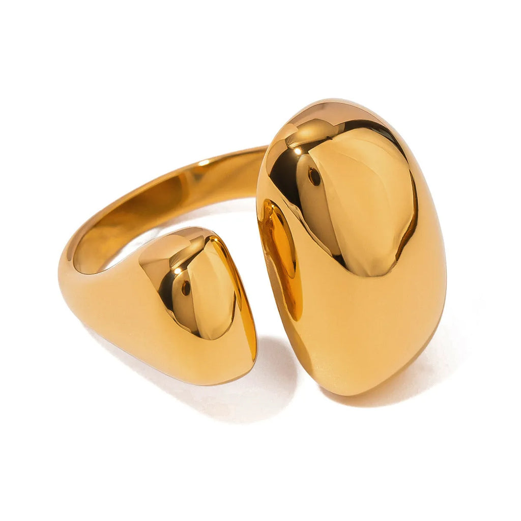 Stainless steel geometric open ring for women with exaggerated design and electroplated finish