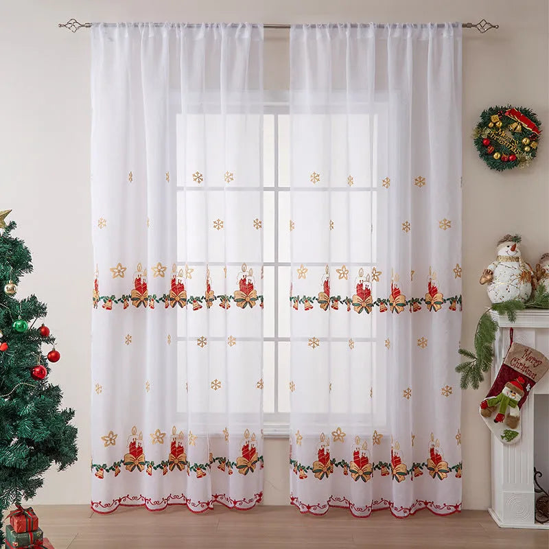 American Christmas curtains with embroidered snowflake pattern in polyester semi-sunshade fabric