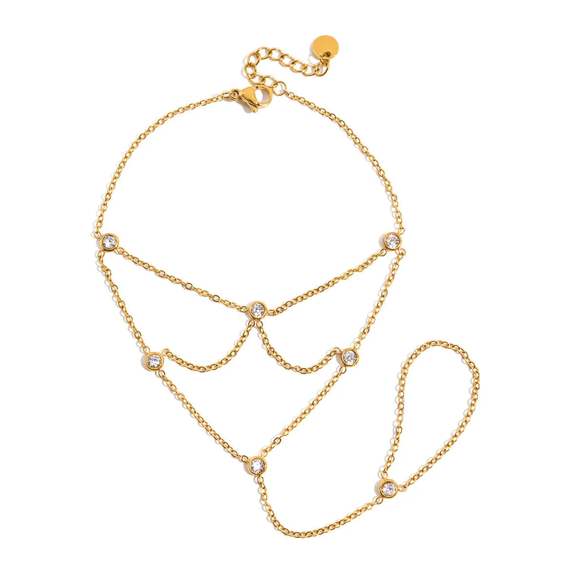 Zircon mitten-type bracelet with tassel in stainless steel, geometric round shape for women, colour JDB0307017