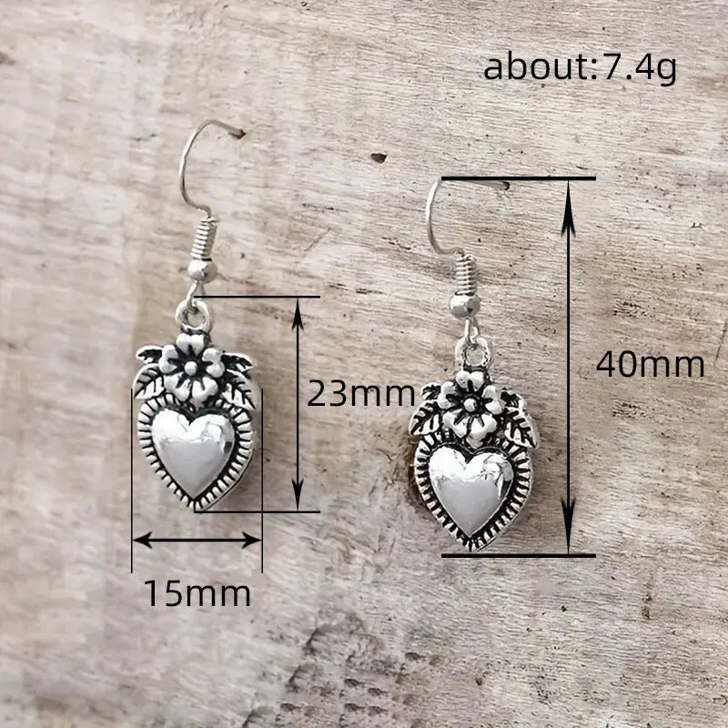 Vintage tarnish black alloy geometric flower earrings for women simple style