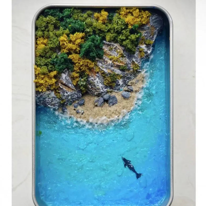 DIY marine landscape handmade model ornaments with bamboo construction and whale figures
