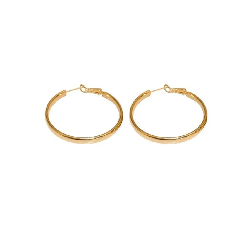 40mm diameter gold and silver electroplated metal circle hoop earrings