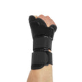 Black carbon fibre wrist guard with grey edging and thumb strap for sports support