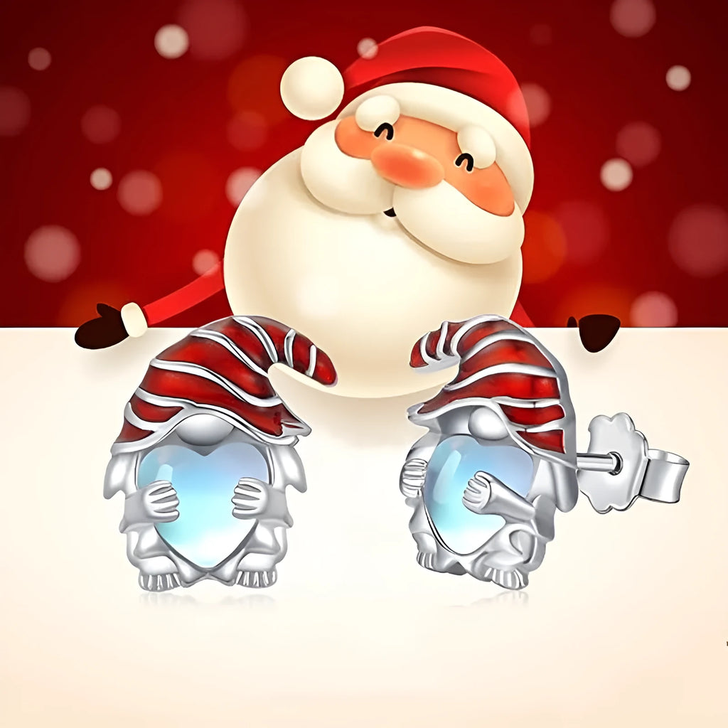 Women's Santa Claus design earrings with heart shapes in electroplated white gold colour on copper material