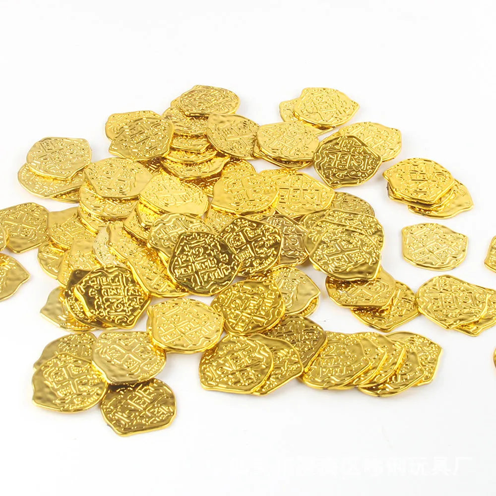 One hundred plastic replica Roman coins with metallic gold, silver or bronze electroplated finish