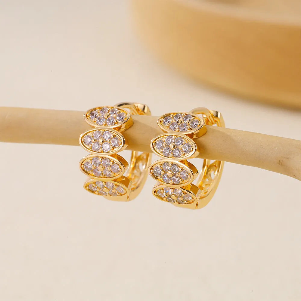 Women's gold-coloured copper earrings with zircon stone inlay in ins style
