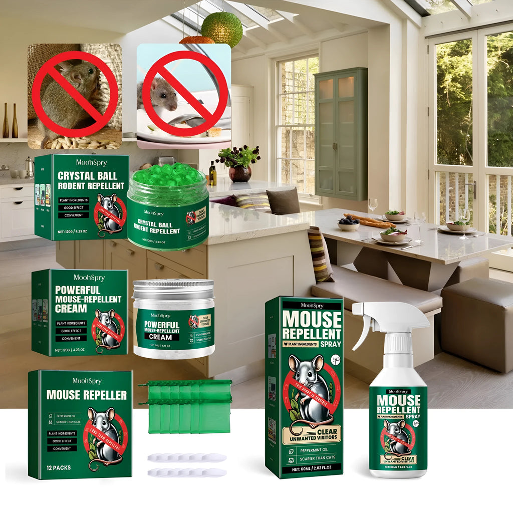 Natural rat repellent spray bottle with essential oil formula for home and car rodent protection