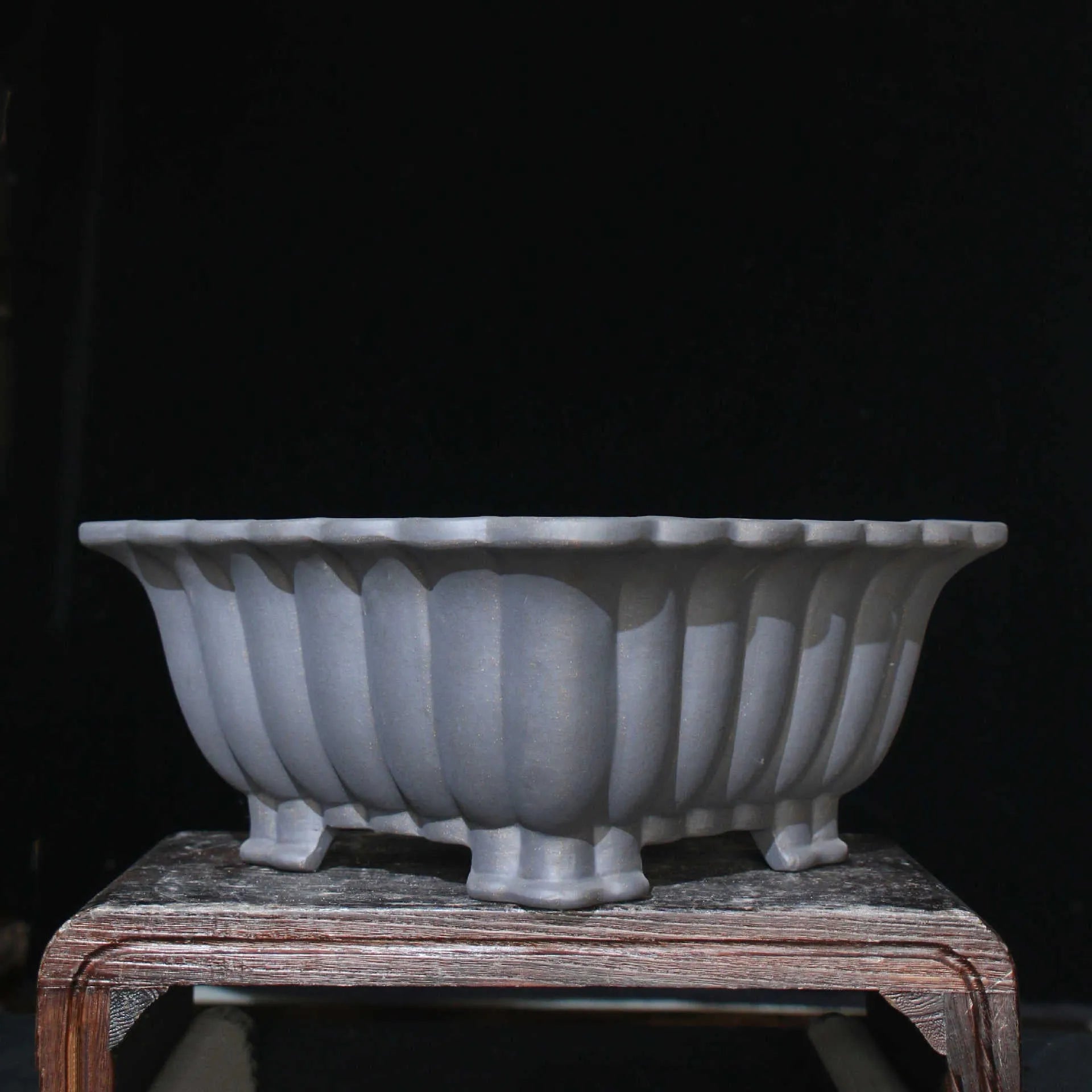 Purple sand ceramic square bonsai pot with classical styling and 37cm diameter