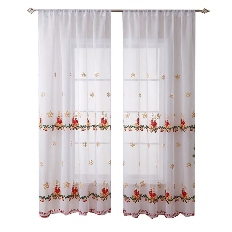 American Christmas curtains with embroidered snowflake pattern in polyester semi-sunshade fabric